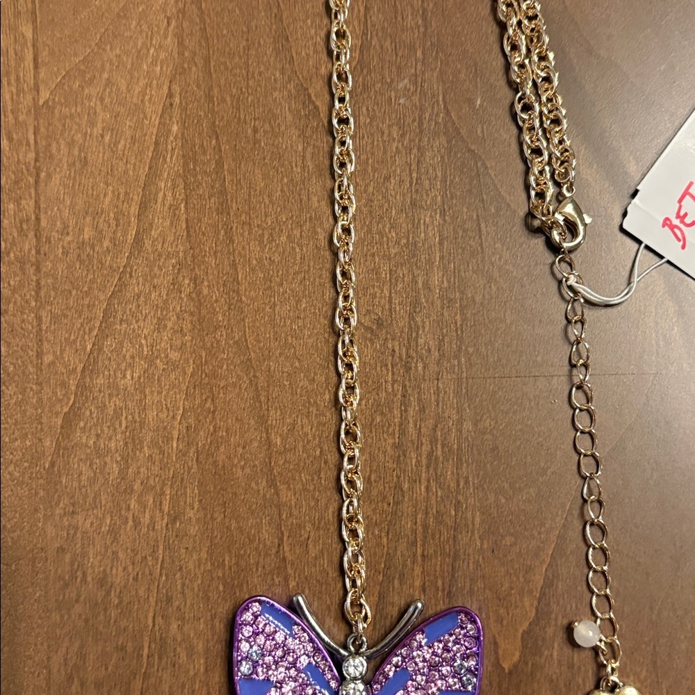 NWT Betsey Johnson Beautiful & Fun Purple Butterfly Y-Chain Necklace - Picture 5 of 14